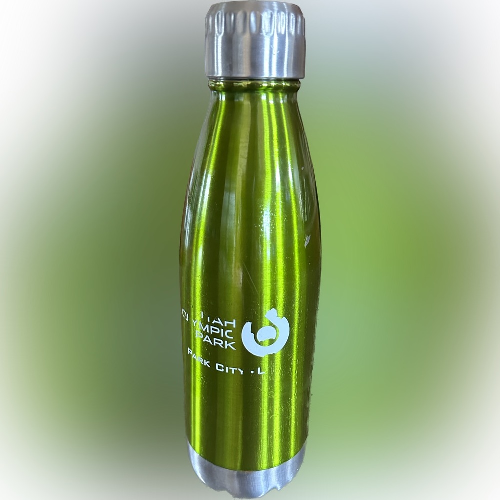 Green metal water bottle
